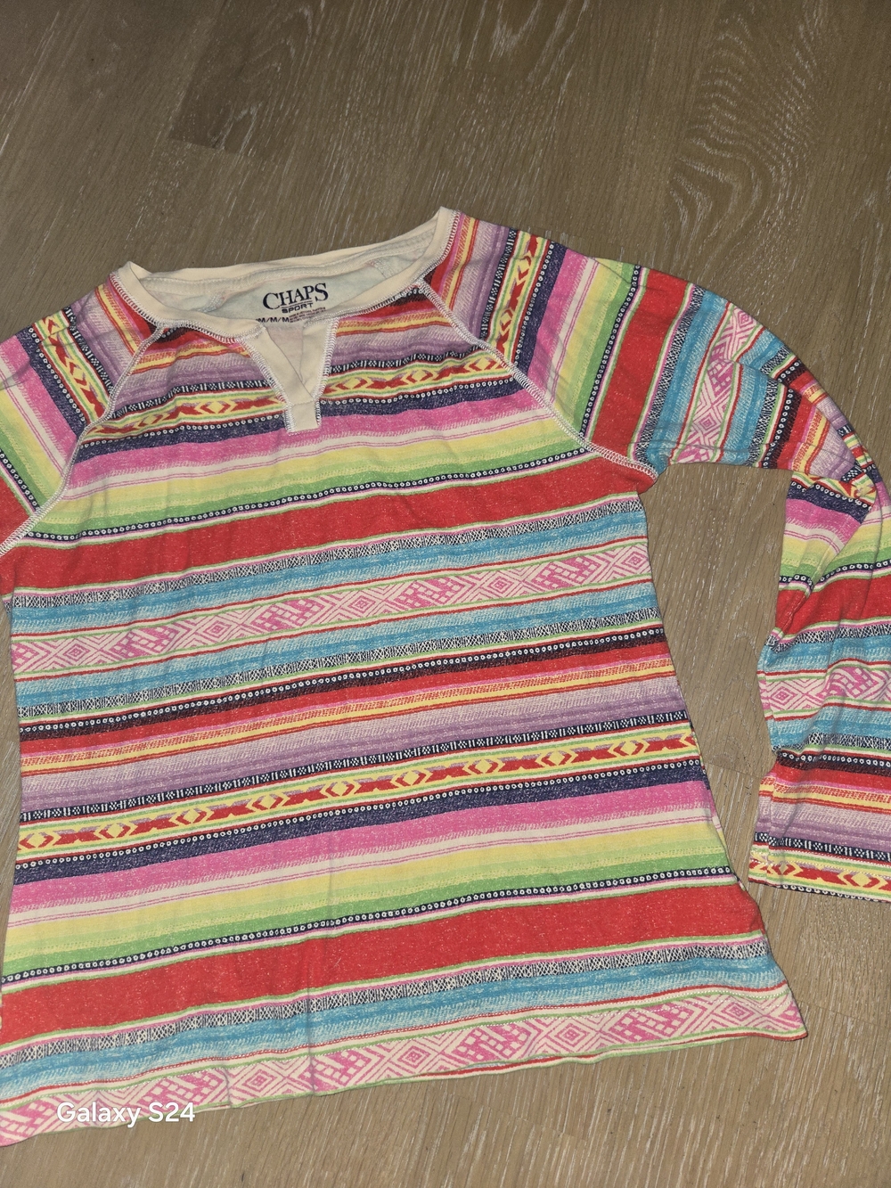 Chaps Sport Multicolor Striped Long Sleeve Tee Wimens PM Petite Medium Cotton